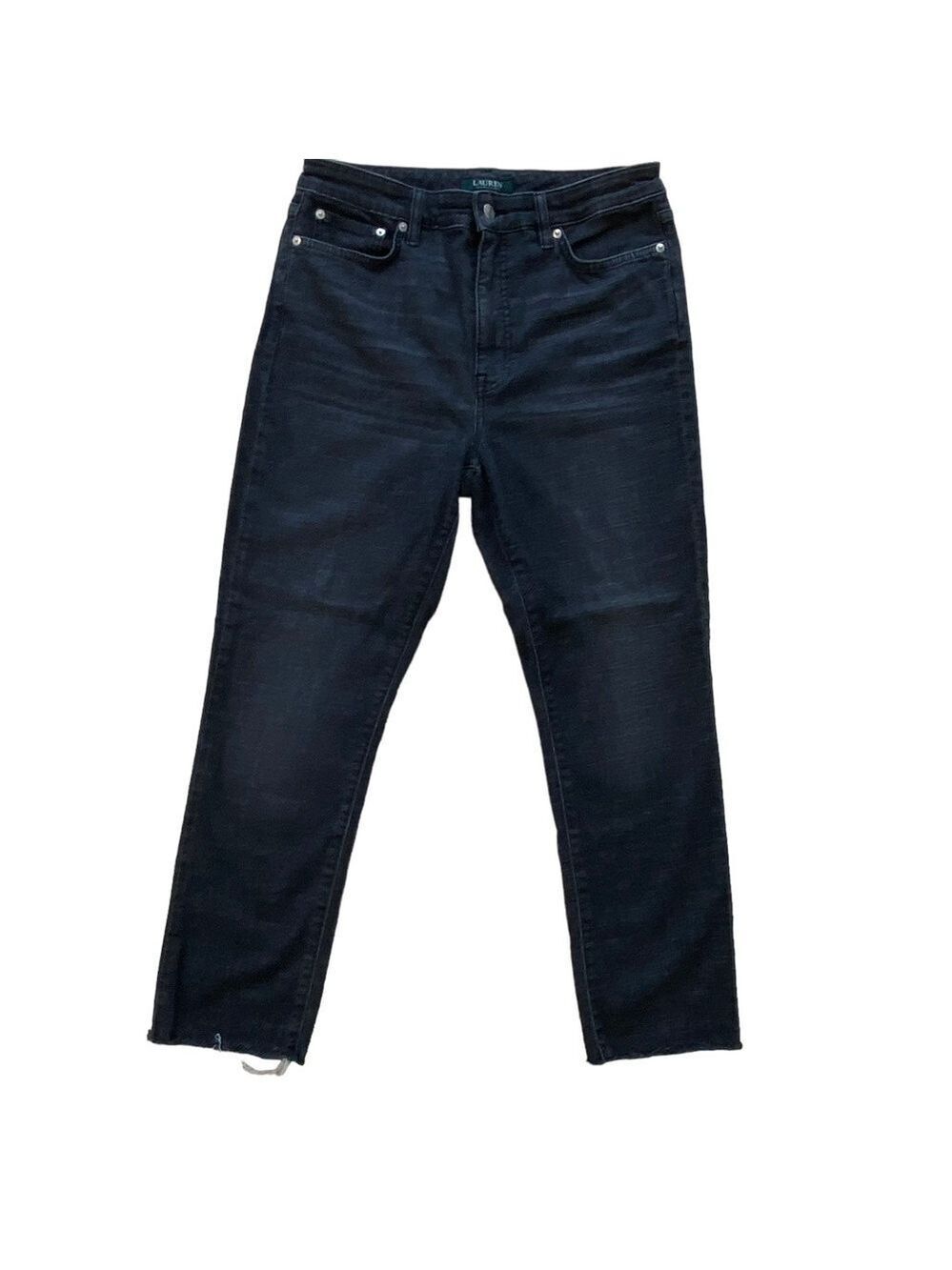 Ralph Lauren jeans Regal straight ankle black denim high rise waist raw hem 12